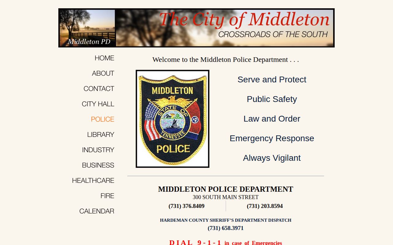Middleton Police Department official webpage