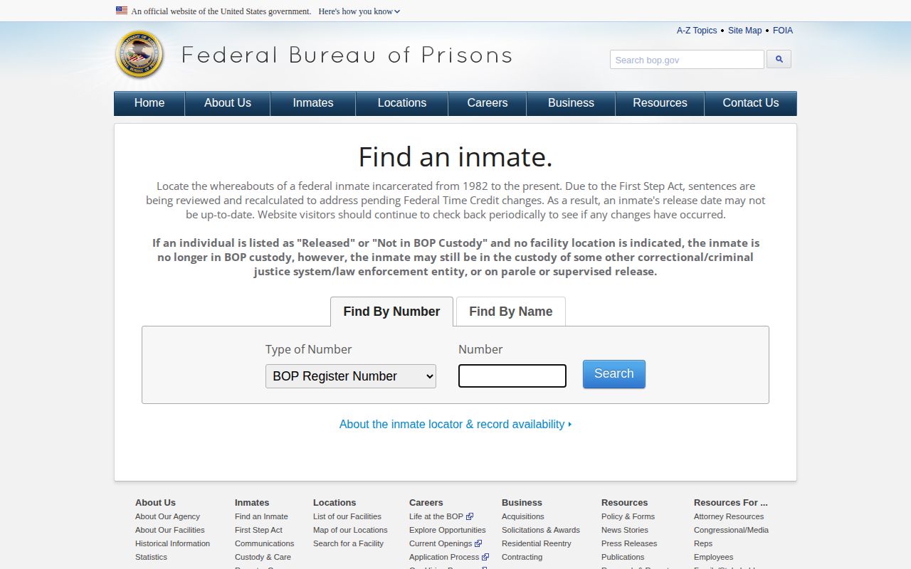 Hardeman County warrant record context, Federal Bureau of Prisons custody locator